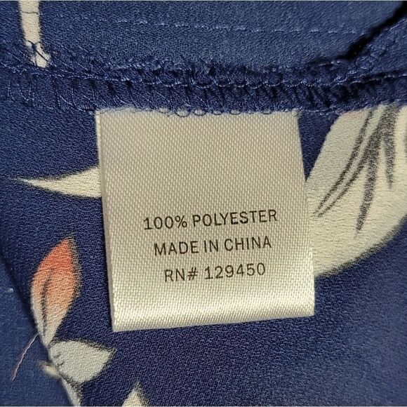 Como Vintage Women's Navy Floral Long Button-Down Polyester Blouse - Picture 12 of 14